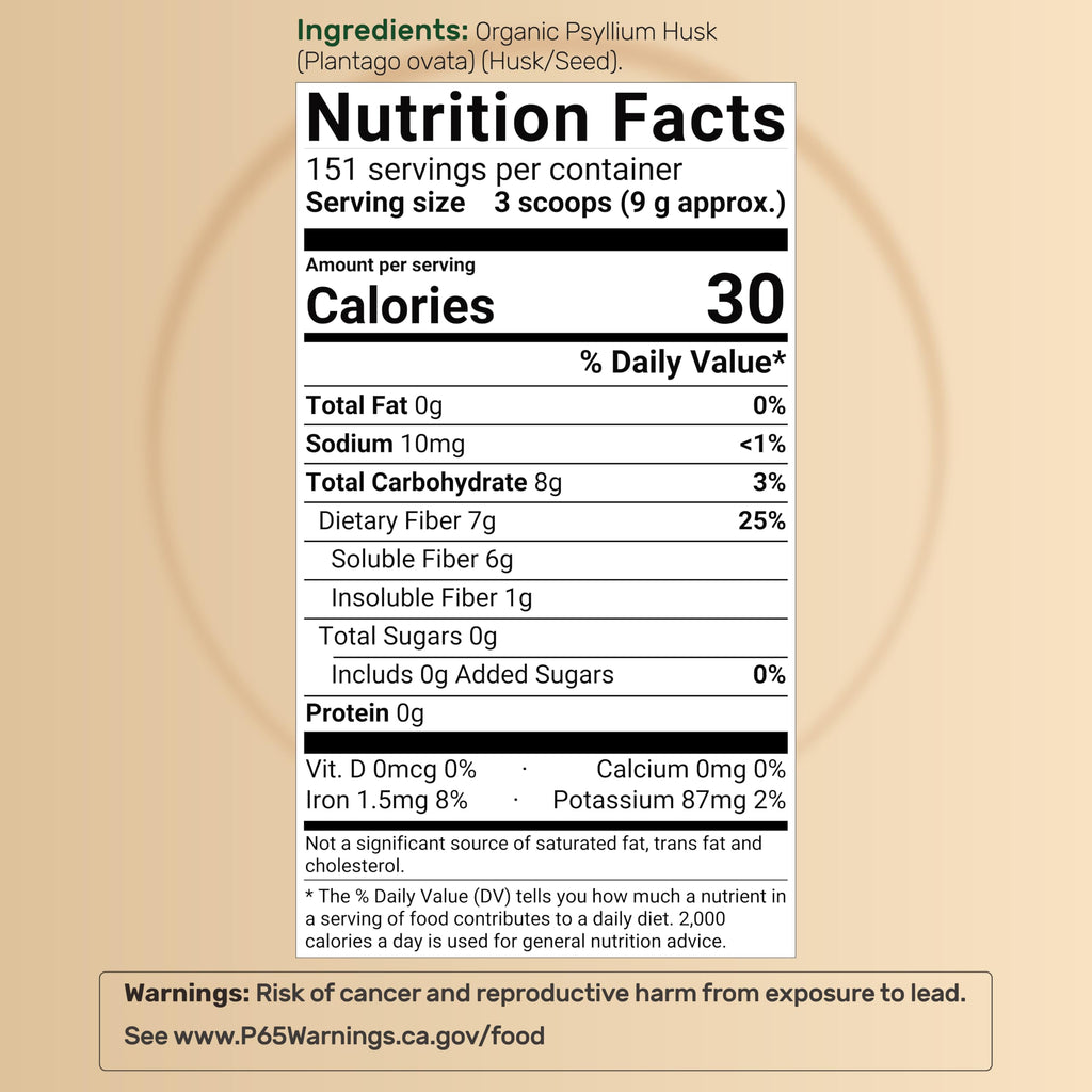 NatureBell organic psyllium husk powder nutritional information