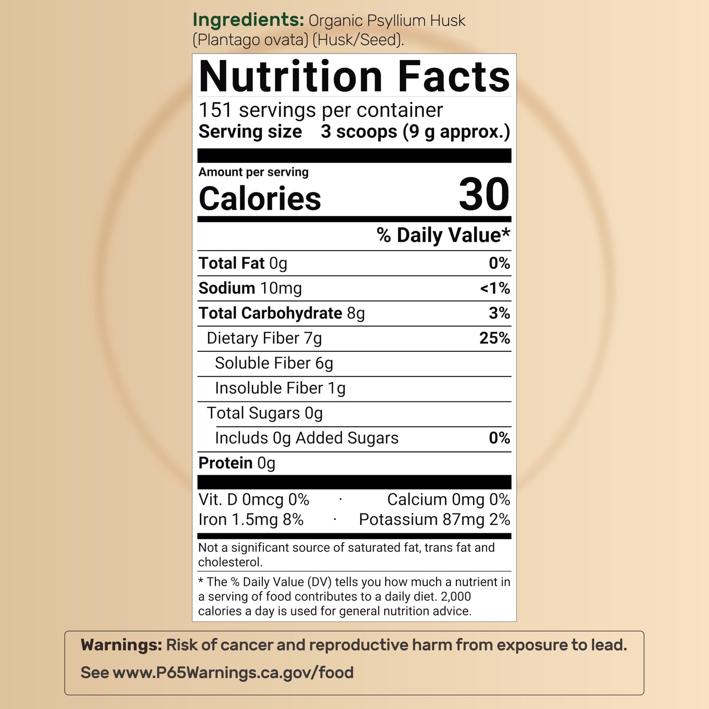 NatureBell organic psyllium husk powder nutritional information