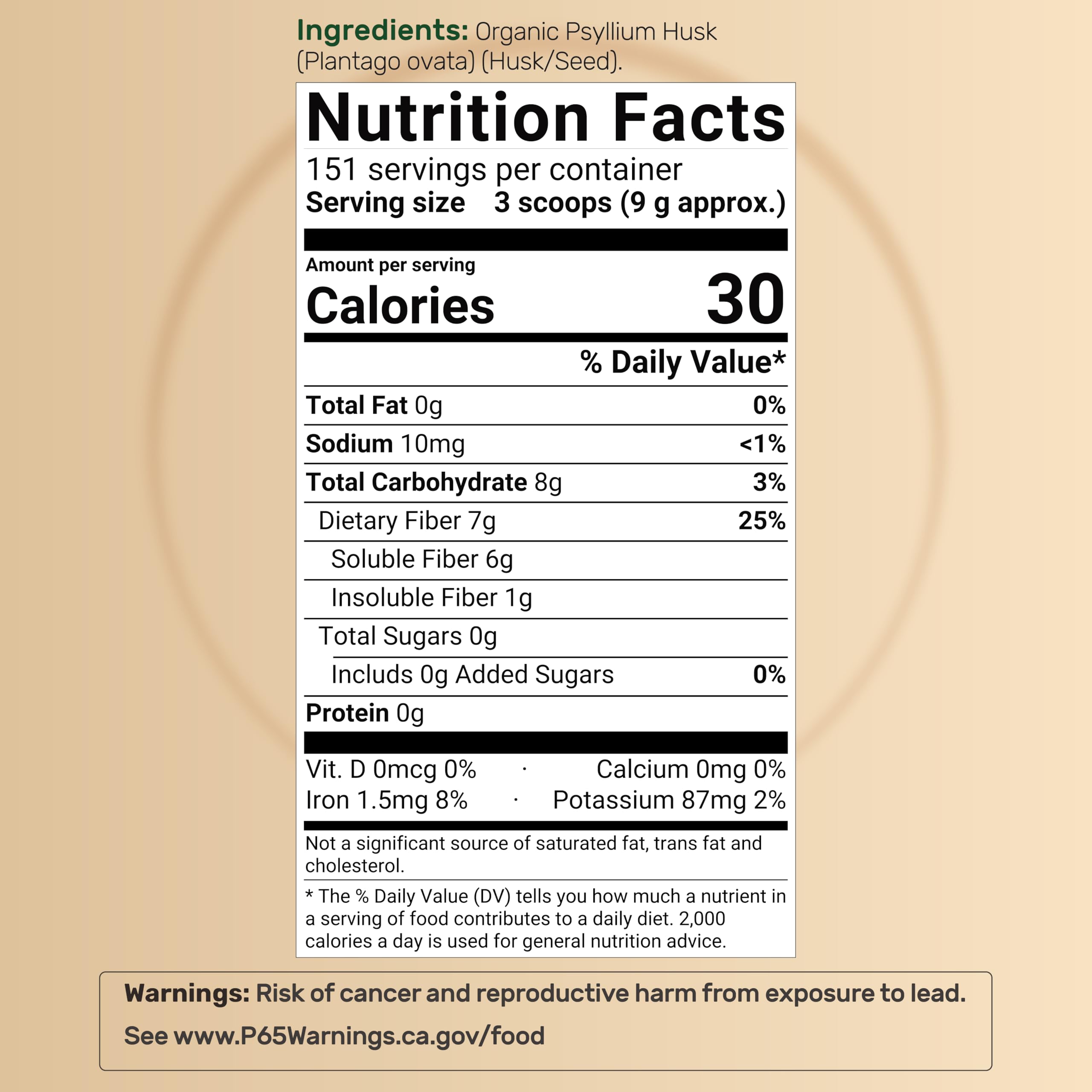 NatureBell organic psyllium husk powder nutritional information
