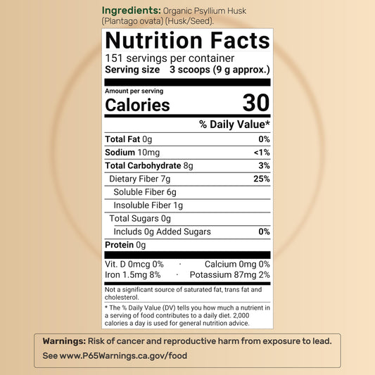 NatureBell organic psyllium husk powder nutritional information