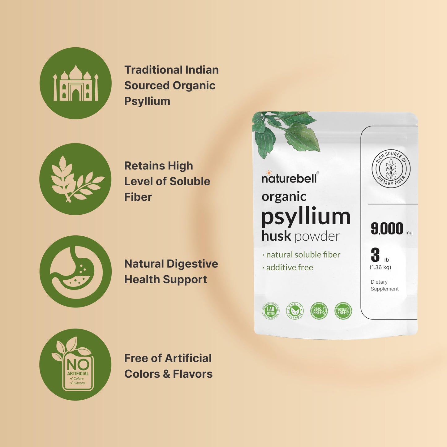 NatureBell psyllium fiber powder bulk packaging
