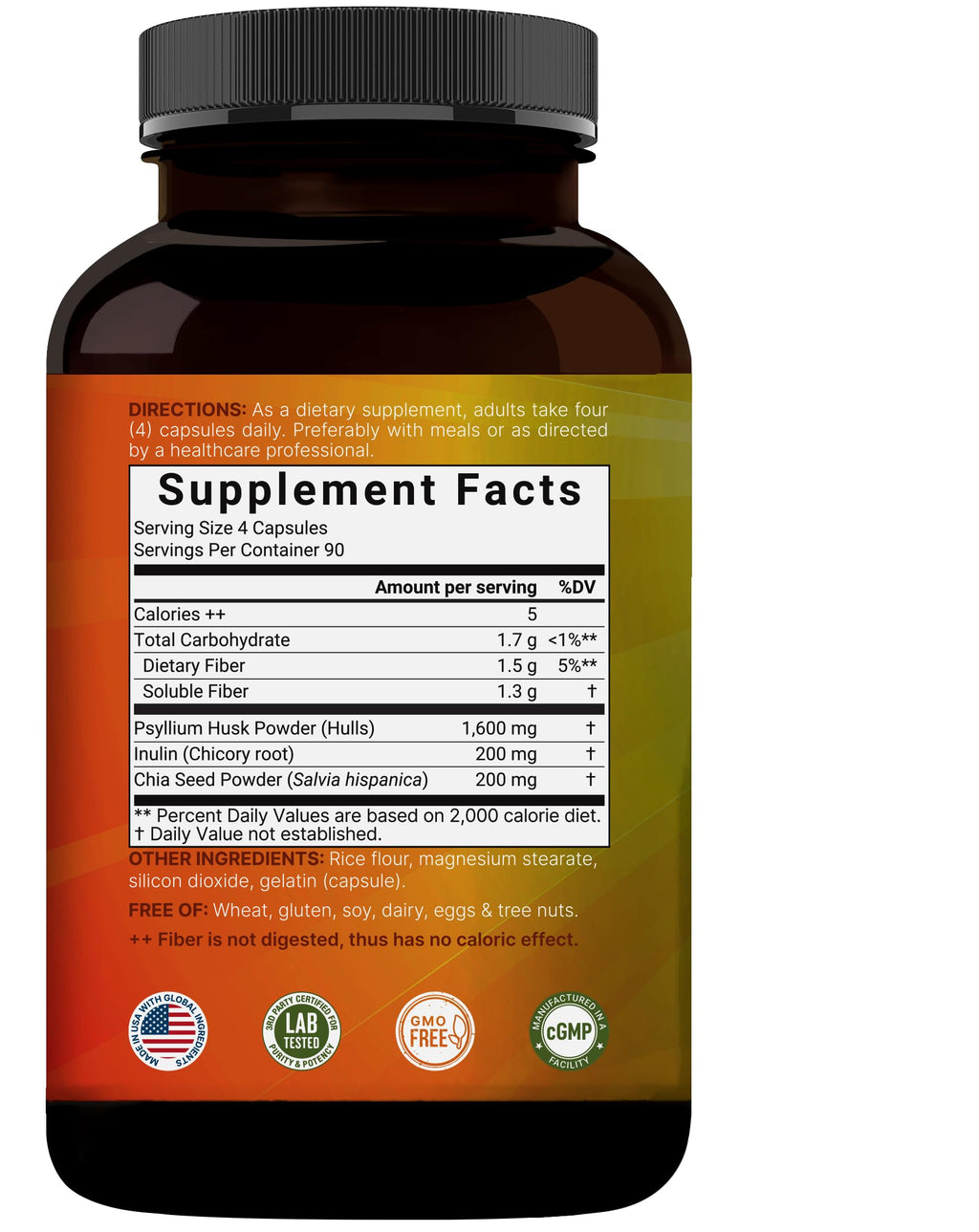 NatureBell Psyllium Husk capsules non-GMO label information