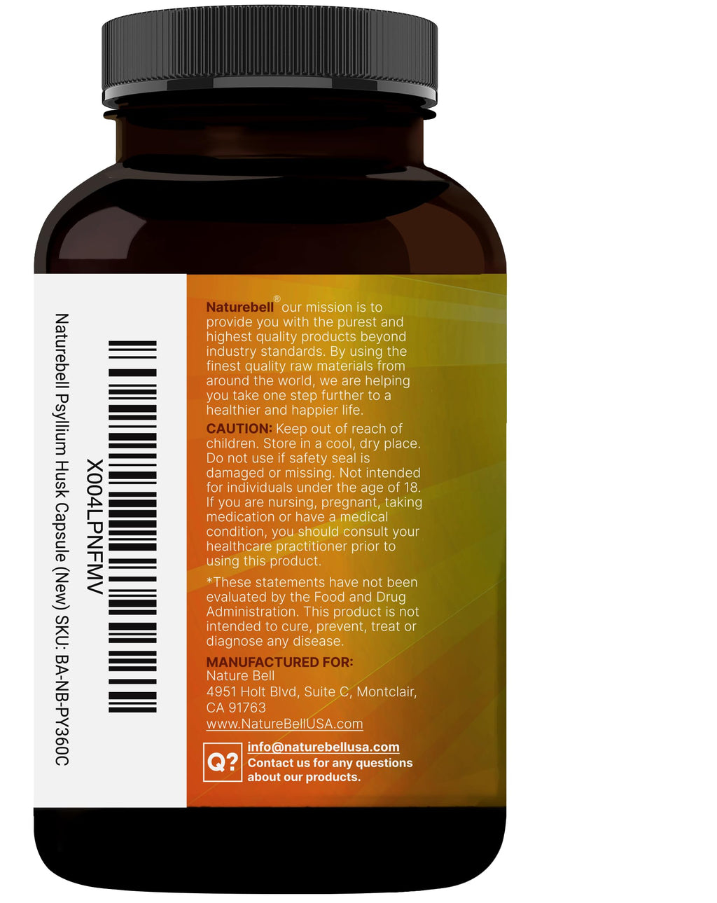 NatureBell USA imported fiber supplement 360 count bottle