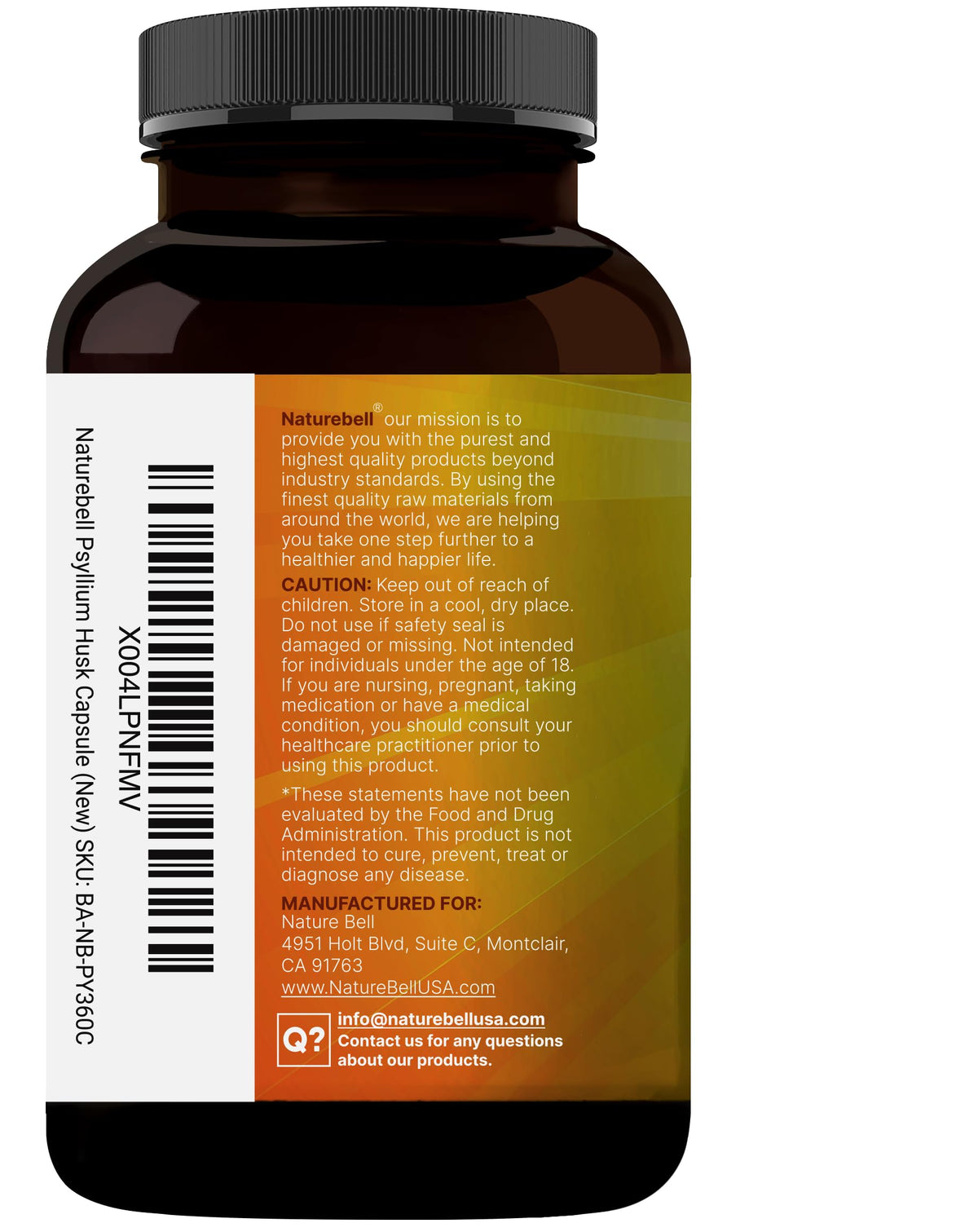 NatureBell USA imported fiber supplement 360 count bottle