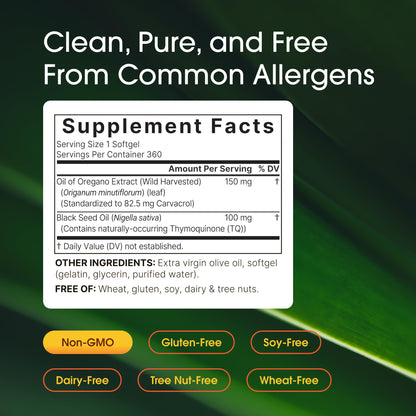 NatureBell 2 in 1 herbal complex immune support softgels bottle showing non GMO seals