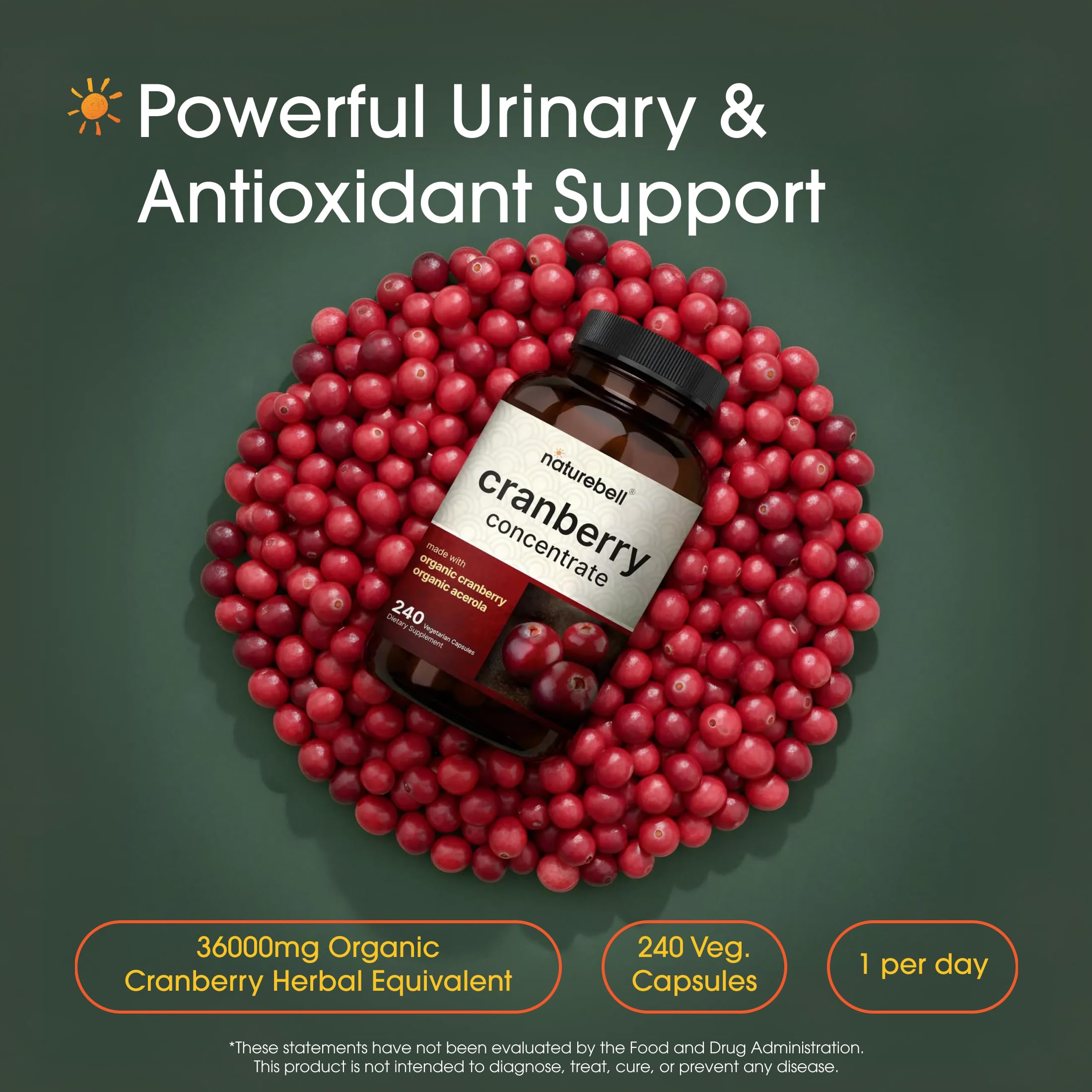 NatureBell Cranberry Concentrate vegetarian capsules supplement facts label