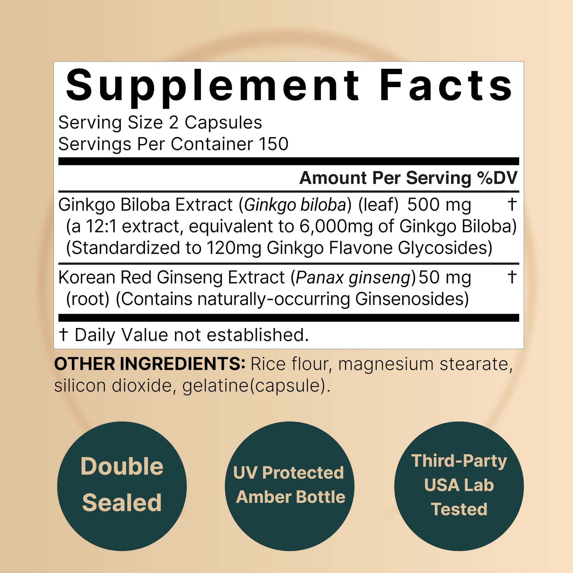 NatureBell Ginkgo Biloba brain health supplement nutrition facts and ingredient label
