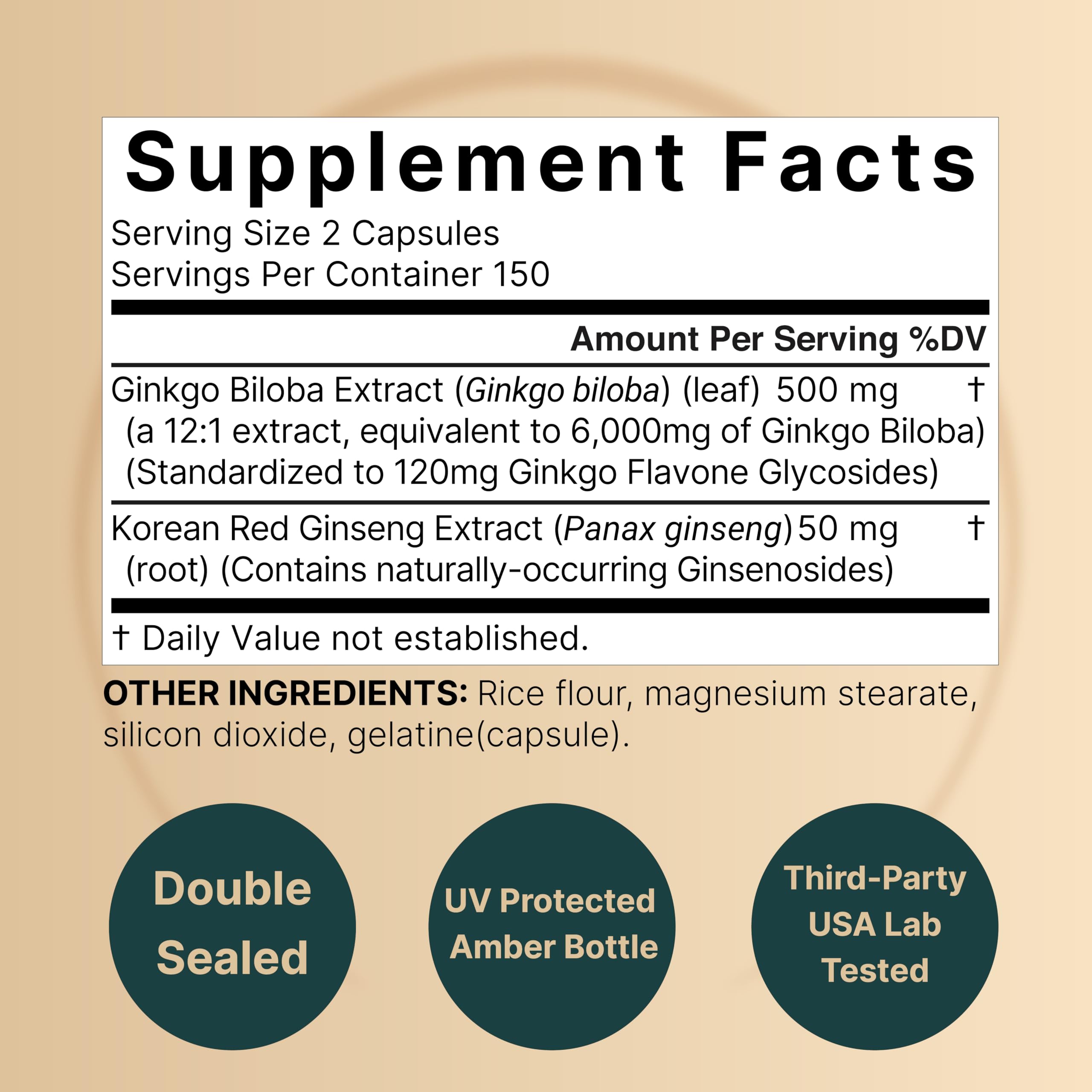 NatureBell Ginkgo Biloba brain health supplement nutrition facts and ingredient label