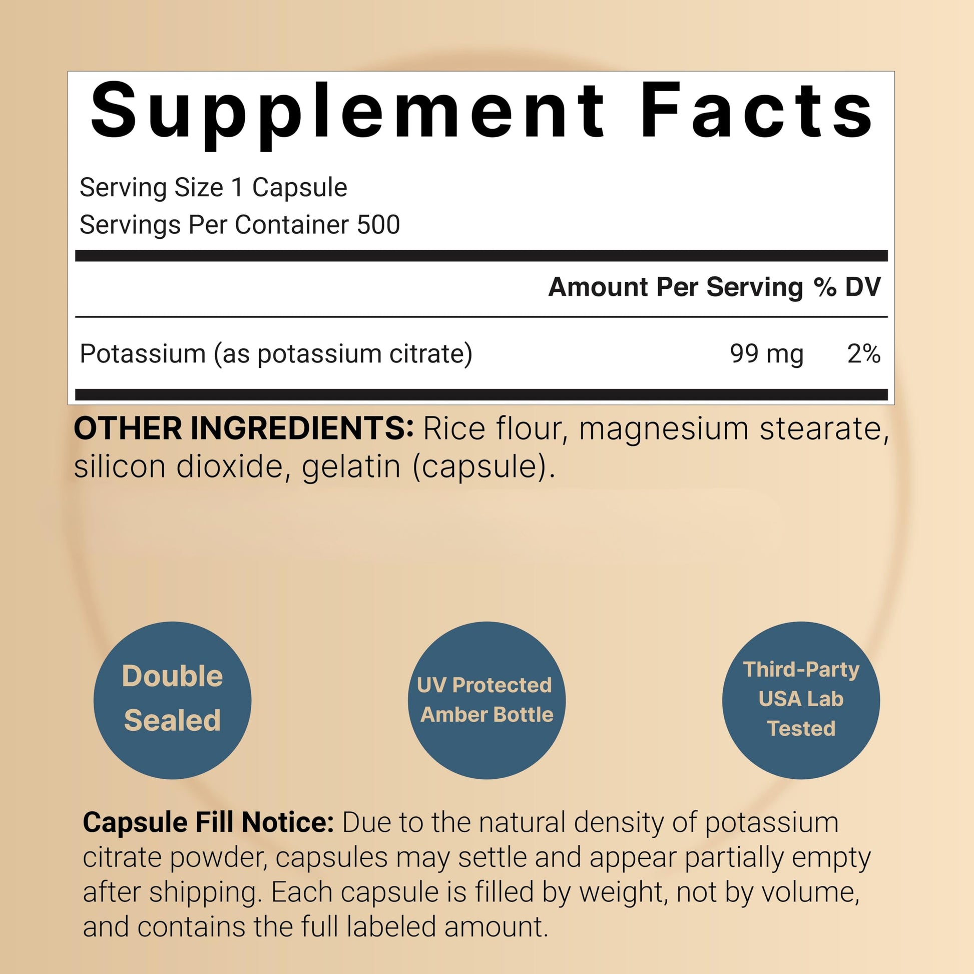 NatureBell Potassium Citrate supplement bottle angled view highlighting the non-GMO and gluten-free product verification stamps