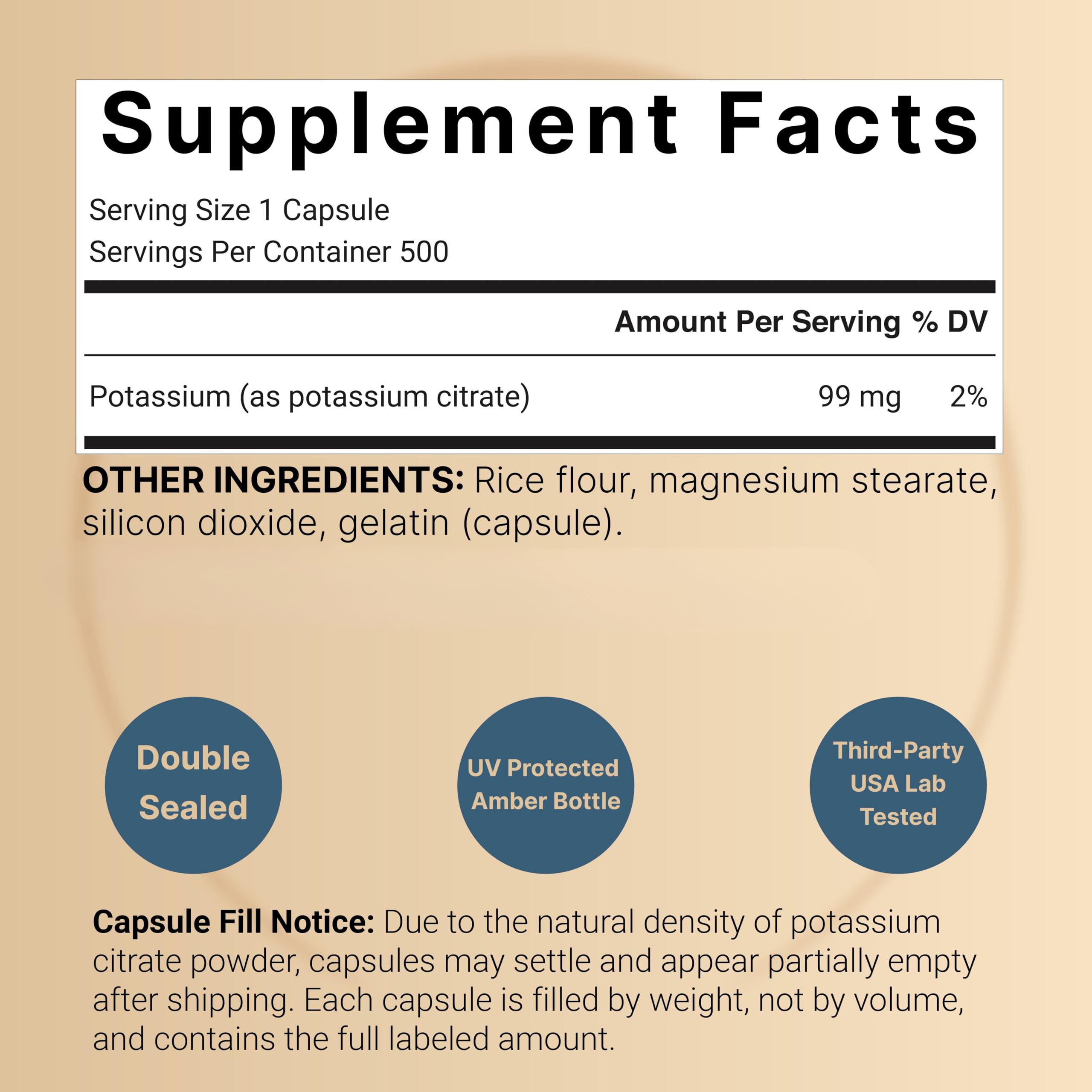 NatureBell Potassium Citrate supplement bottle angled view highlighting the non-GMO and gluten-free product verification stamps