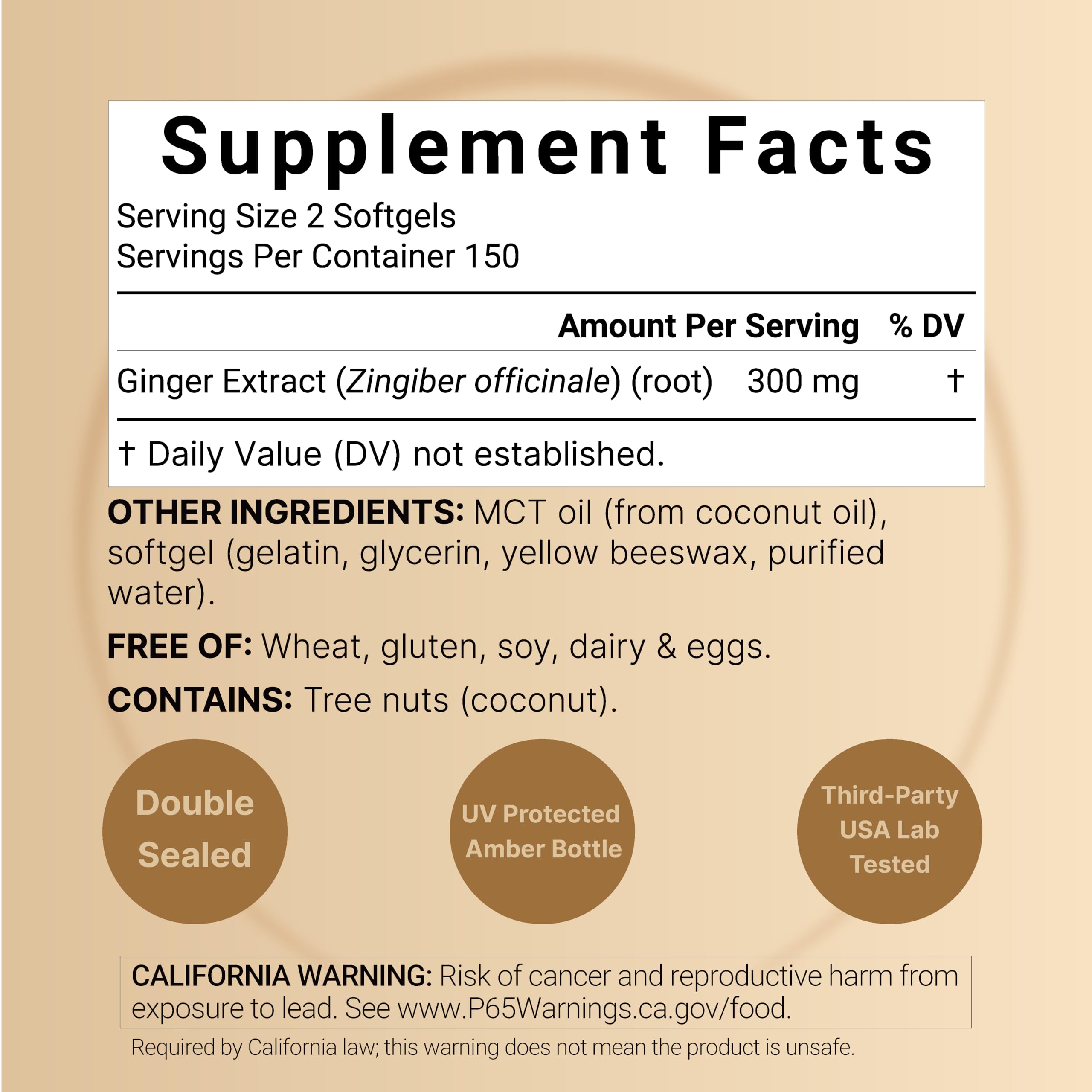 NatureBell Ginger Supplement side label displaying six thousand milligrams equivalent facts