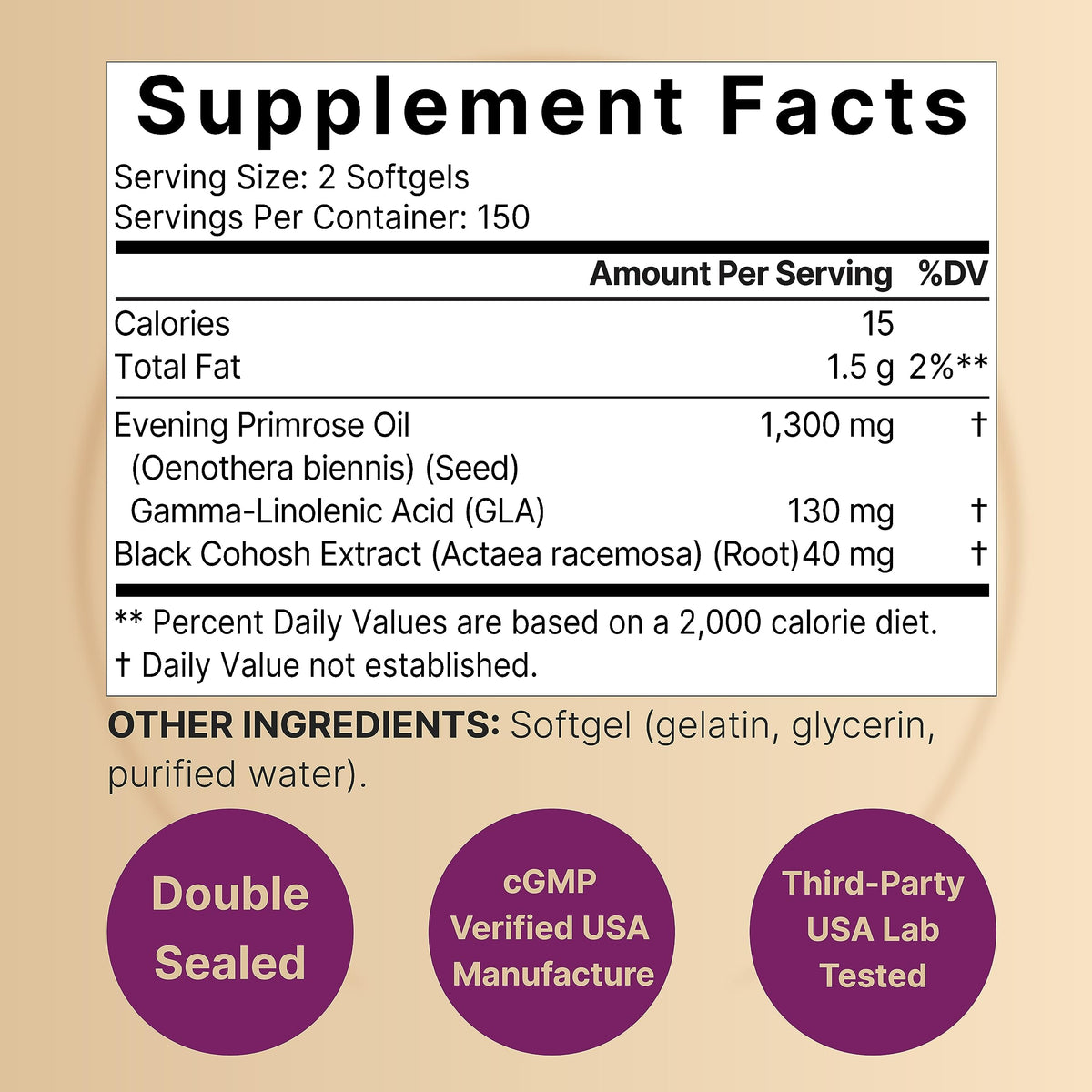 NatureBell 1300mg evening primrose oil mini softgels supplement label facts