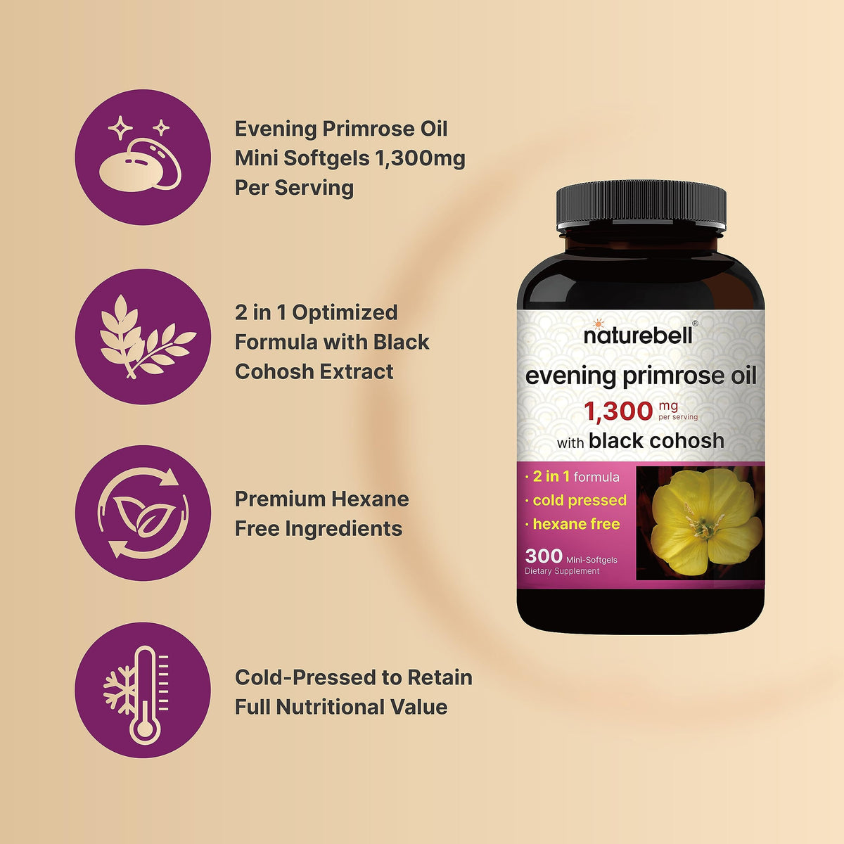 Cold pressed evening primrose oil capsules for menopause hot flash relief