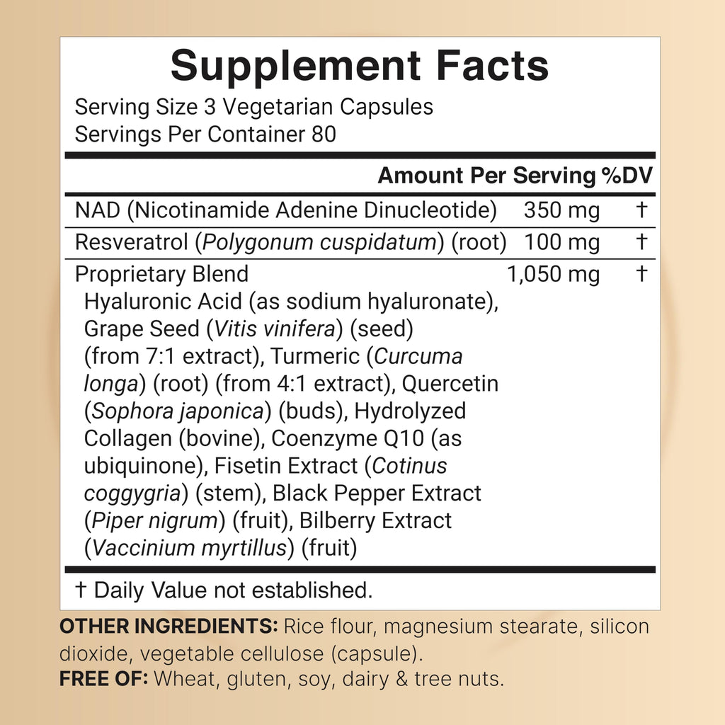 NatureBell NAD+ supplement nutritional facts and ingredient label