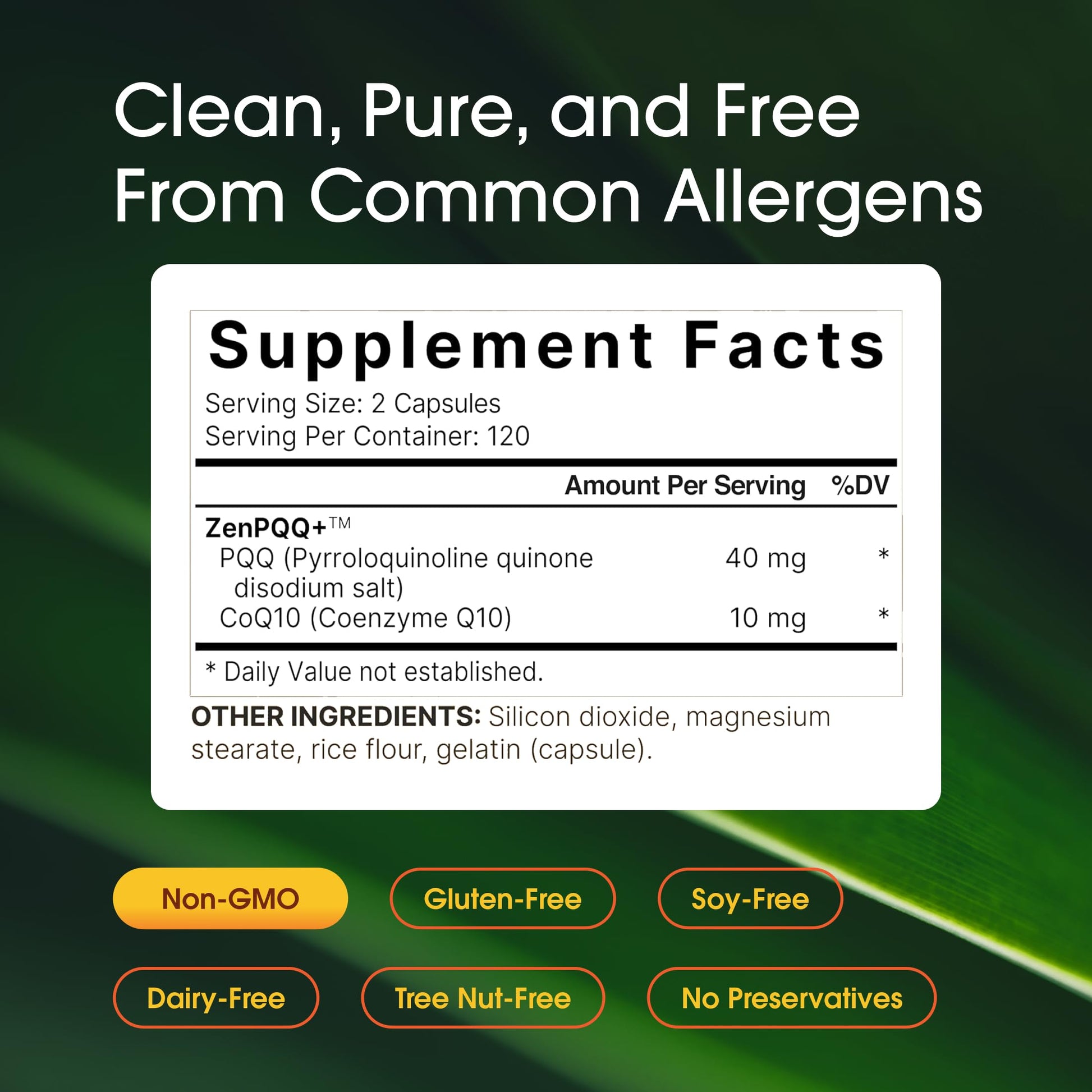 NatureBell ZenPQQ complex bottle showcasing non-GMO gluten-free and third-party lab tested icons for authentic quality assurance