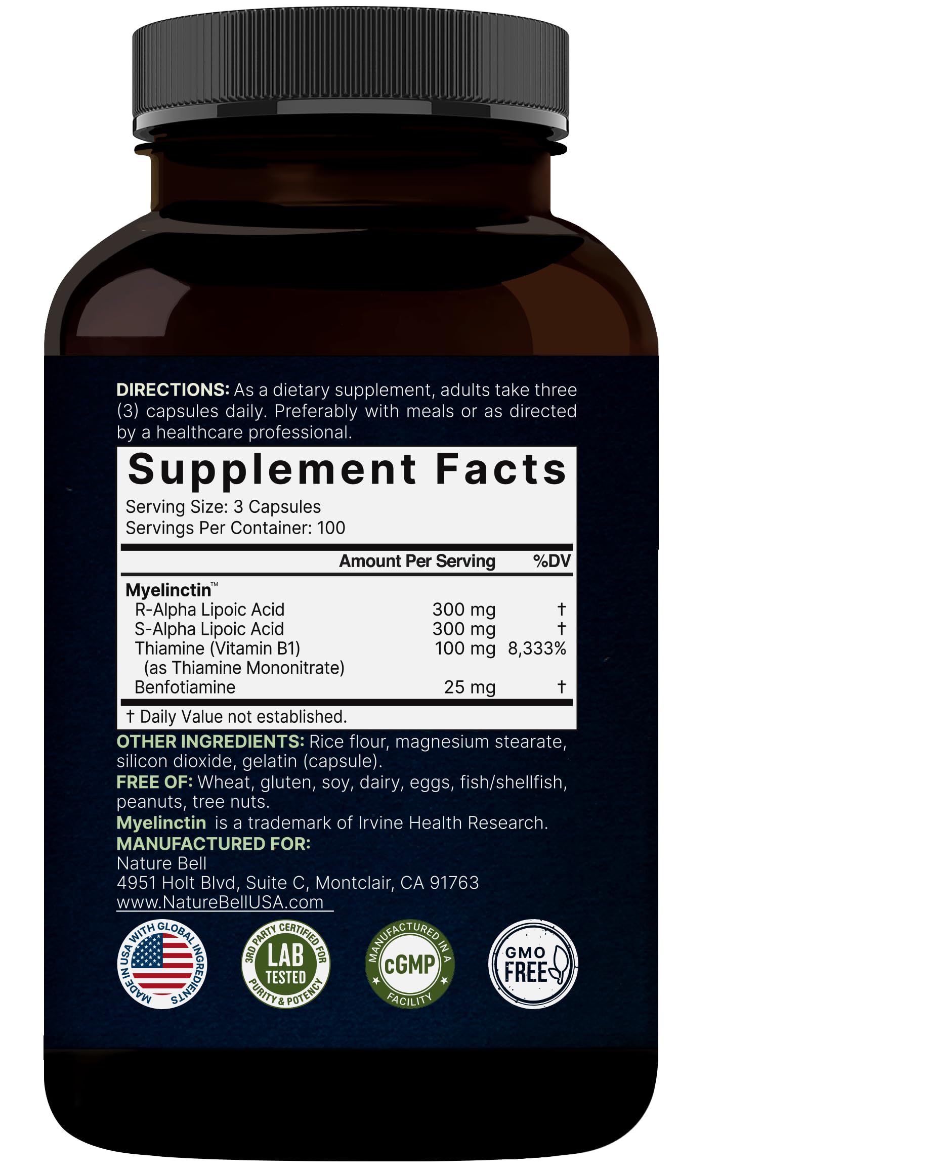 Back label of NatureBell universal antioxidant complex capsules clarifying the 100-day supply usage guidelines