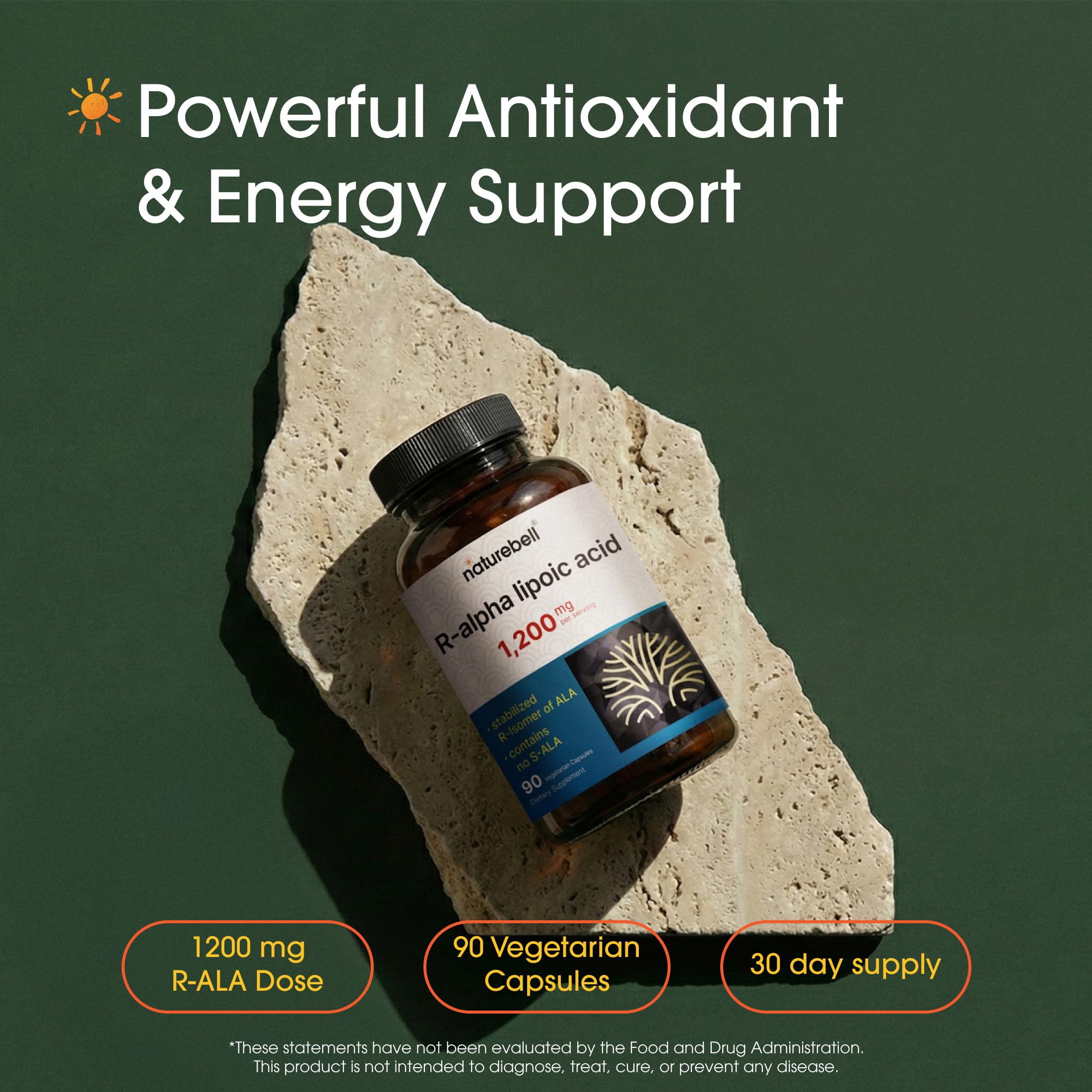 NatureBell stabilized R-Isomer ALA 90 veggie capsules supplement facts and ingredient label