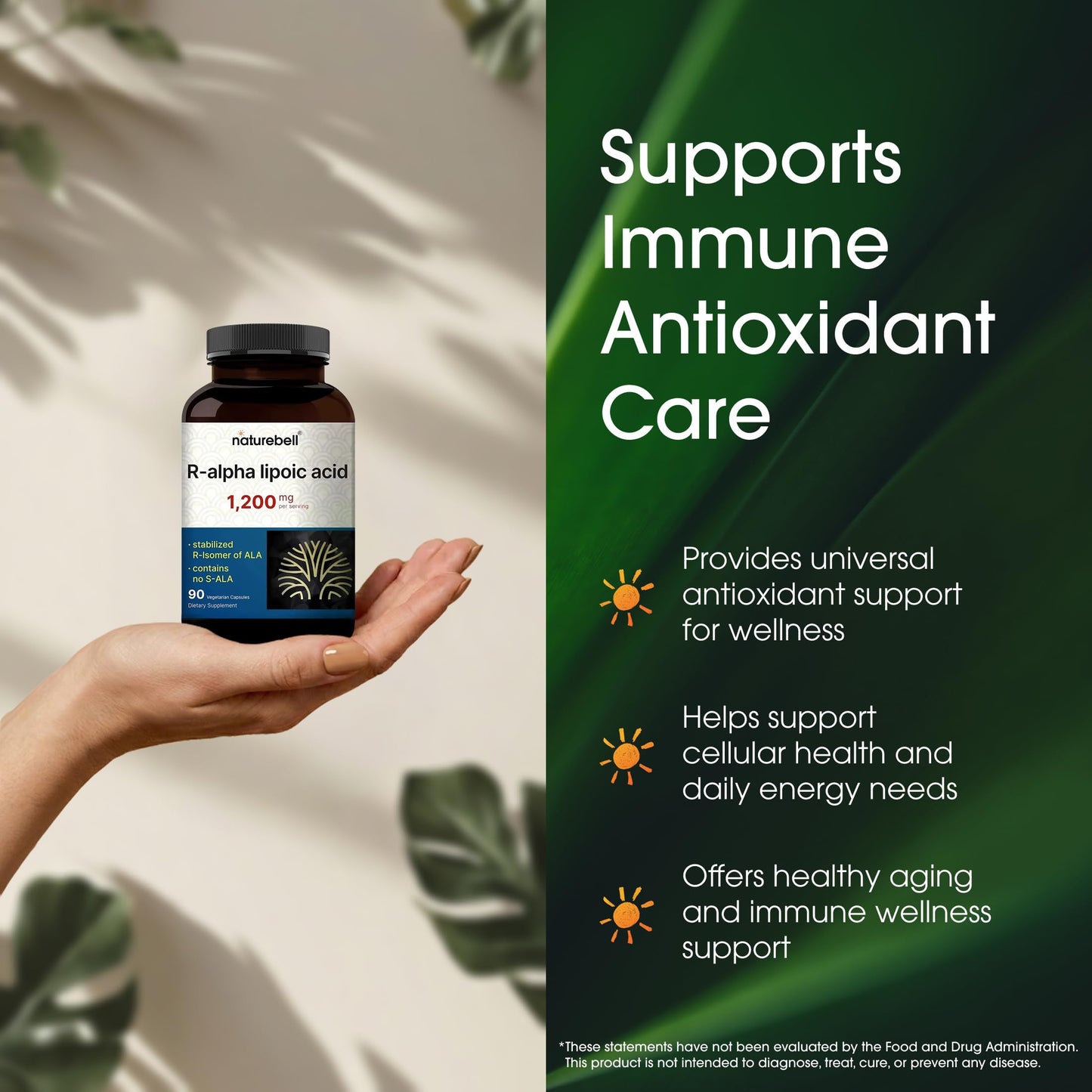 NatureBell non-GMO and gluten-free vegetarian alpha lipoic acid bottle presentation