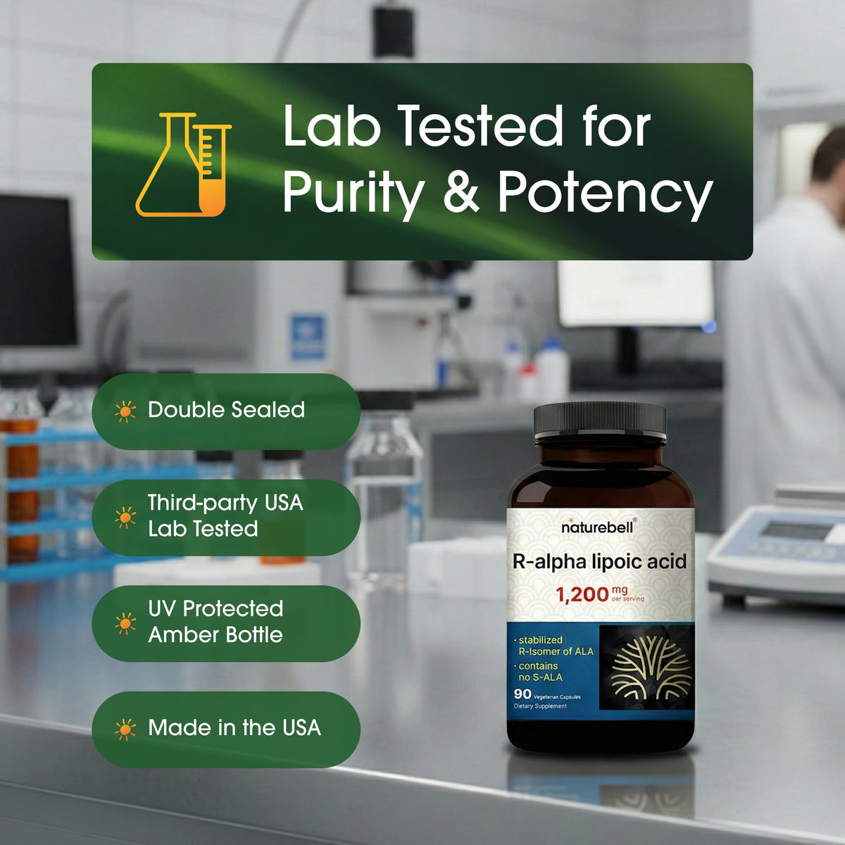 NatureBell R-Alpha Lipoic Acid packaging and container side view