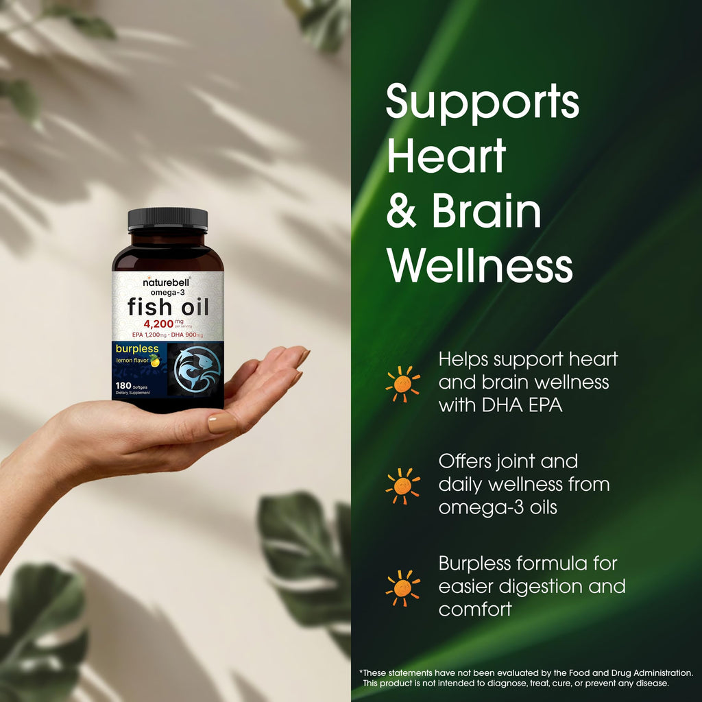 NatureBell Omega 3 fish oil rear label showing EPA and DHA breakdown