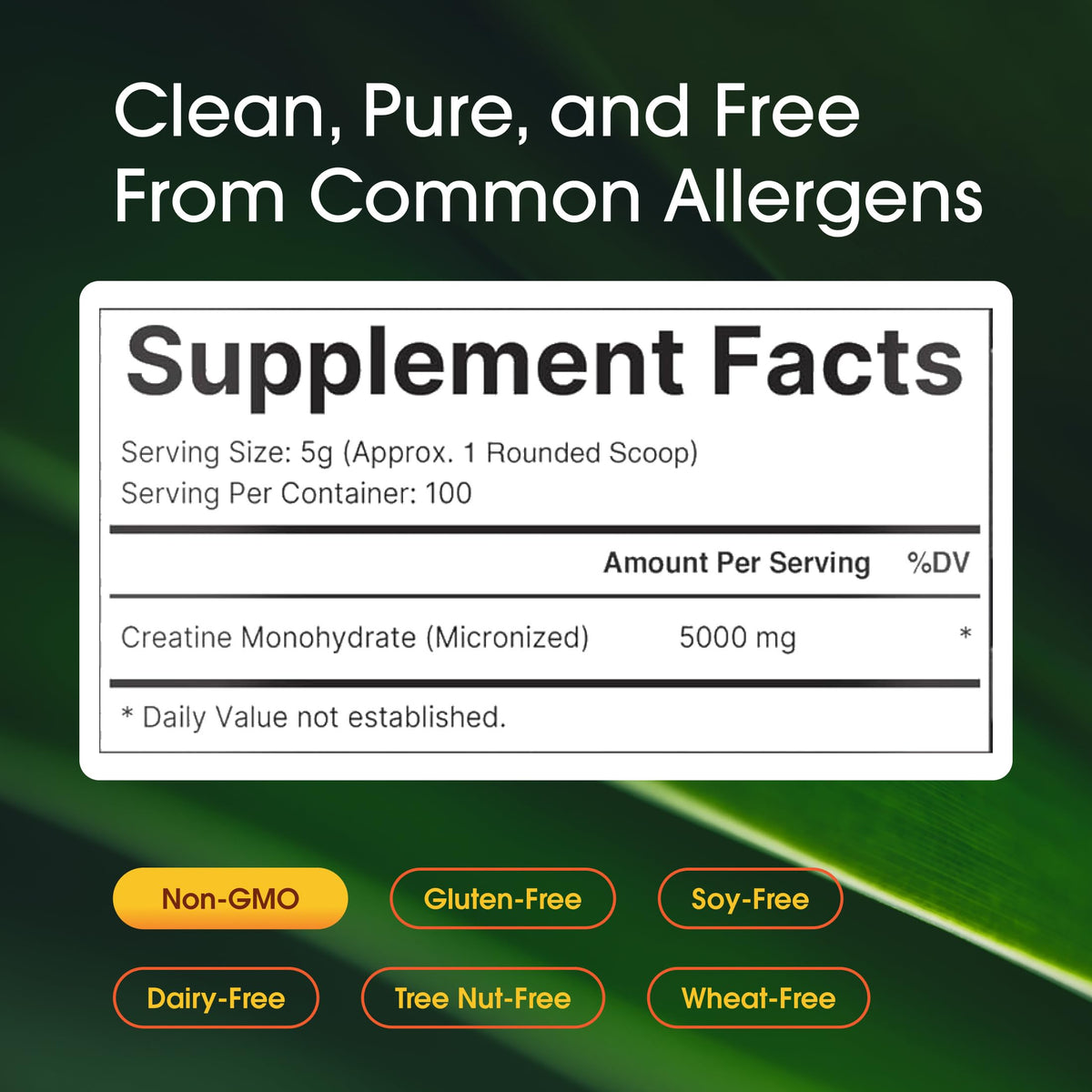 NatureBell creatine powder jar showing serving size and ingredients