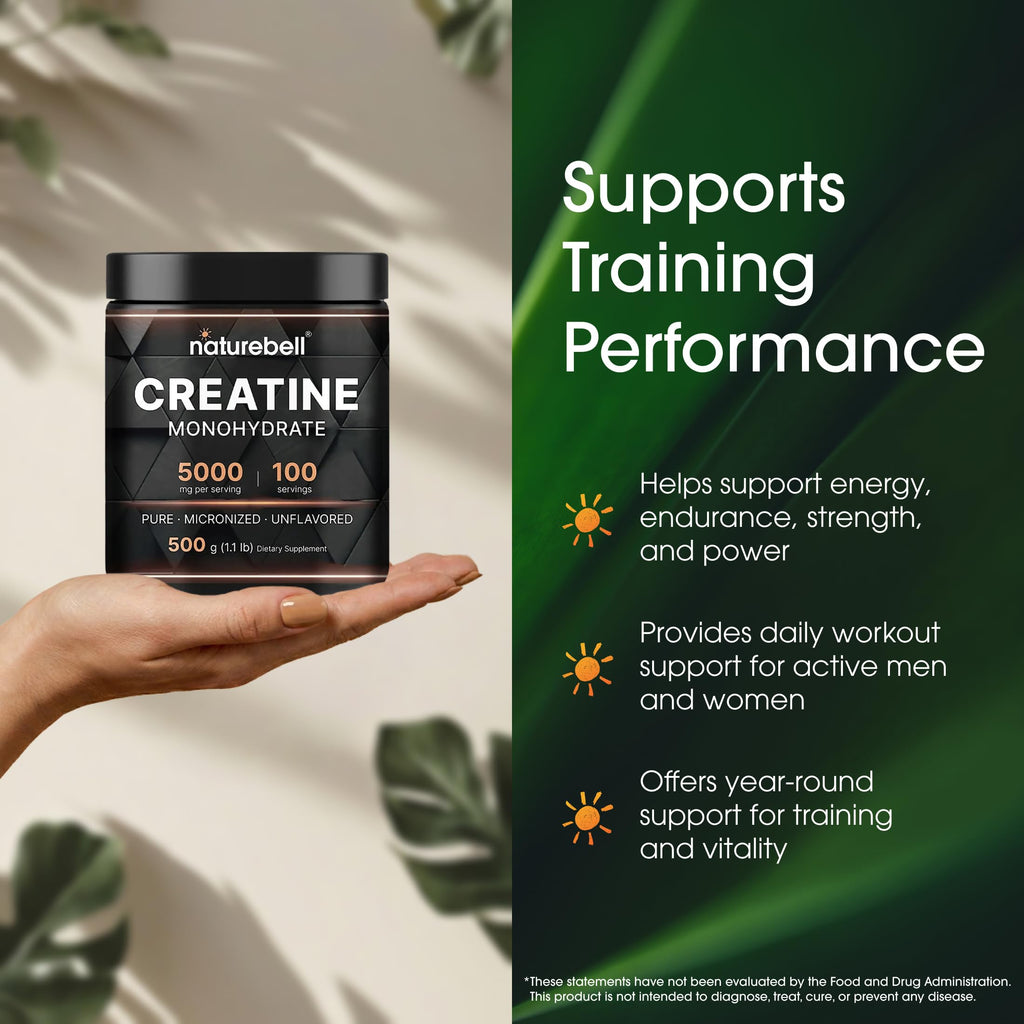 NatureBell unflavored creatine monohydrate jar side profile