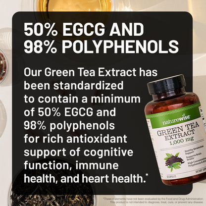 NatureWise Green Tea Extract 1000mg 60 capsules bottle side view