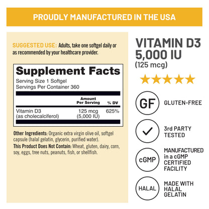 Authentic NatureWise bone and muscle support vitamin D3 softgels resting on a clean white countertop