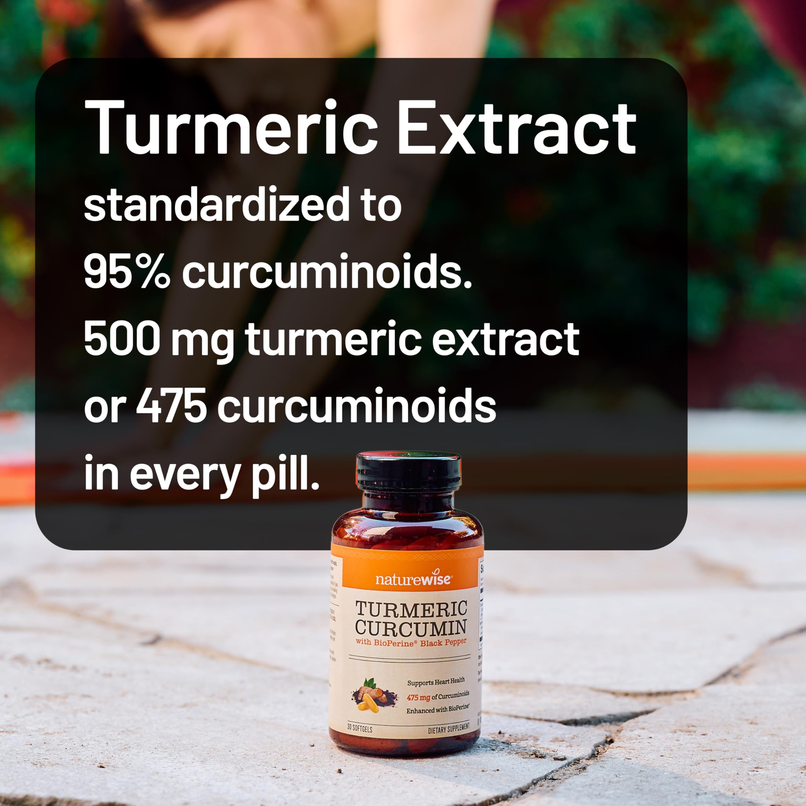 NatureWise premium turmeric extract supplement bottle label and supplement facts panel