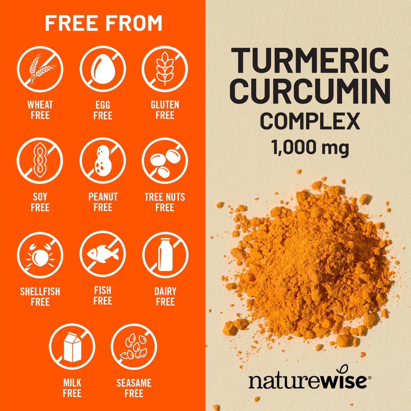 Top cap view of Naturewise Turmeric Curcumin 60 count bottle