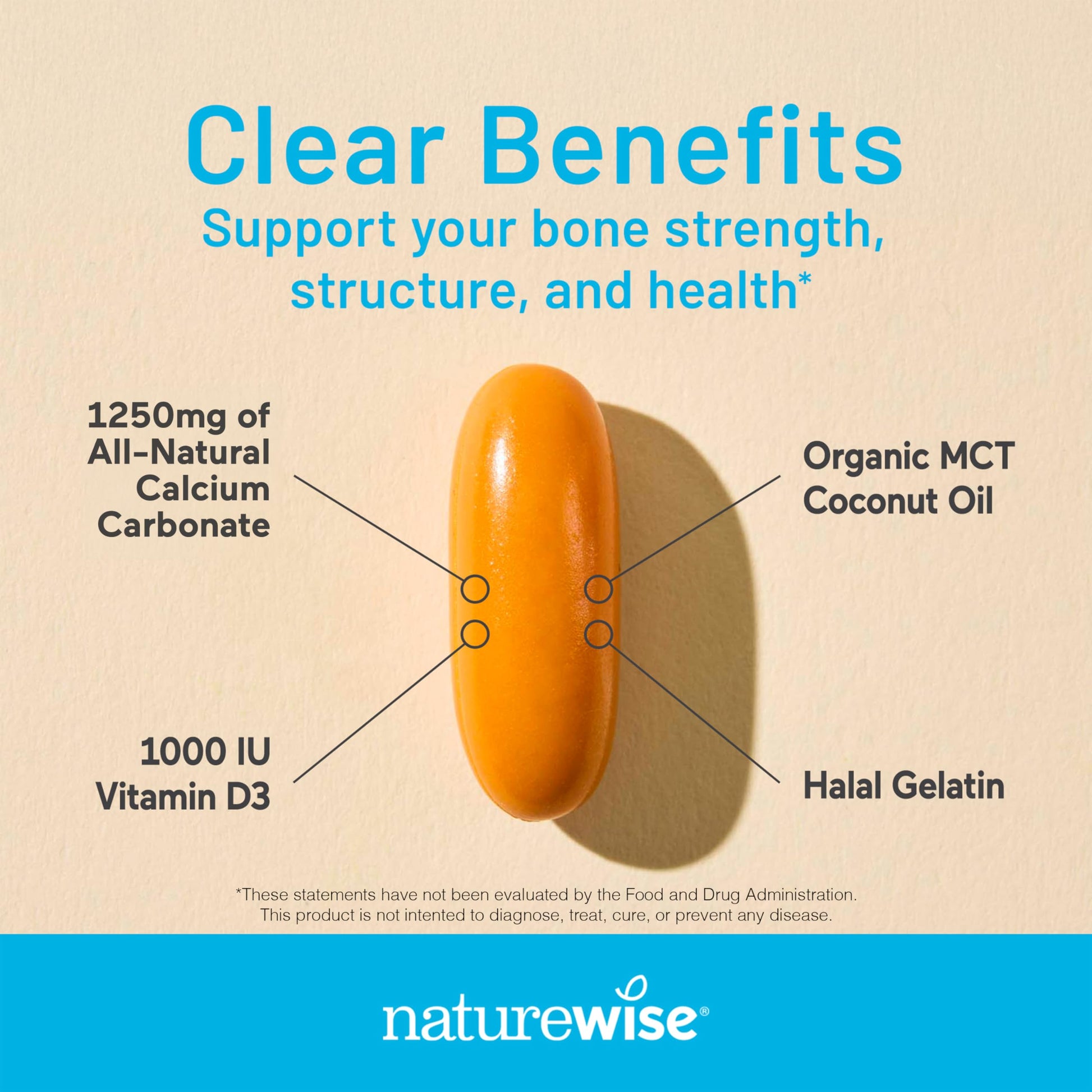 NatureWise High Purity Calcium and organic MCT coconut oil softgels for bone strength and health support
