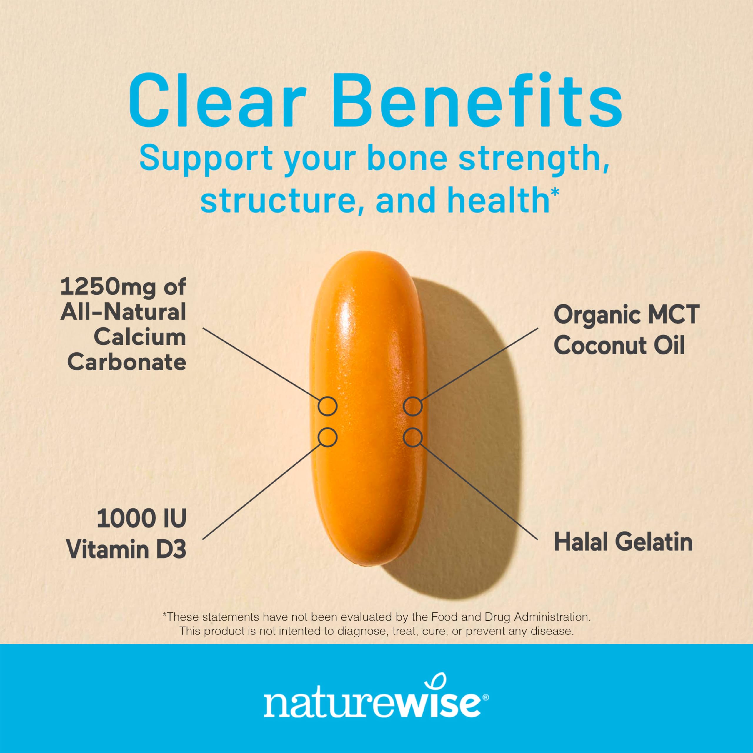 NatureWise High Purity Calcium and organic MCT coconut oil softgels for bone strength and health support