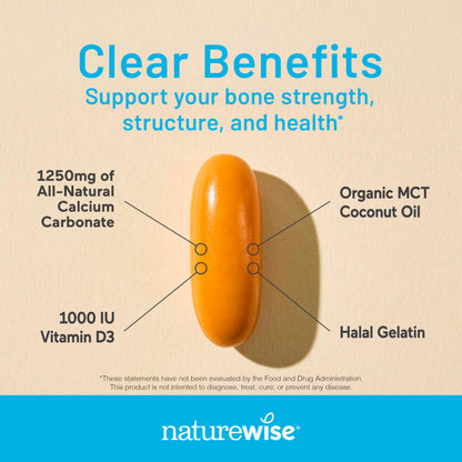 NatureWise High Purity Calcium and organic MCT coconut oil softgels for bone strength and health support