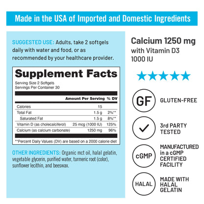 NatureWise premium imported calcium 1250mg and cholecalciferol absorption friendly liquid capsules visual guide
