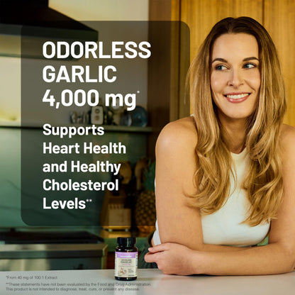 NatureWise ultra potent 100:1 garlic extract 60 softgels label showing non-GMO certification