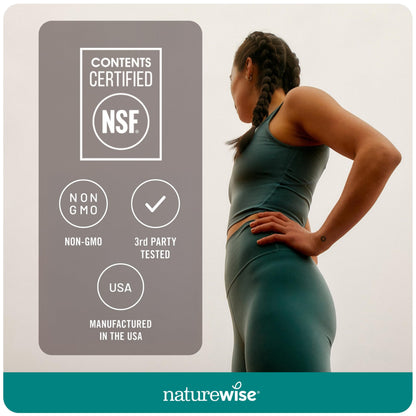 NatureWise premium joint and cognitive support omega supplement bottle showing direct consumer safety warning labels.