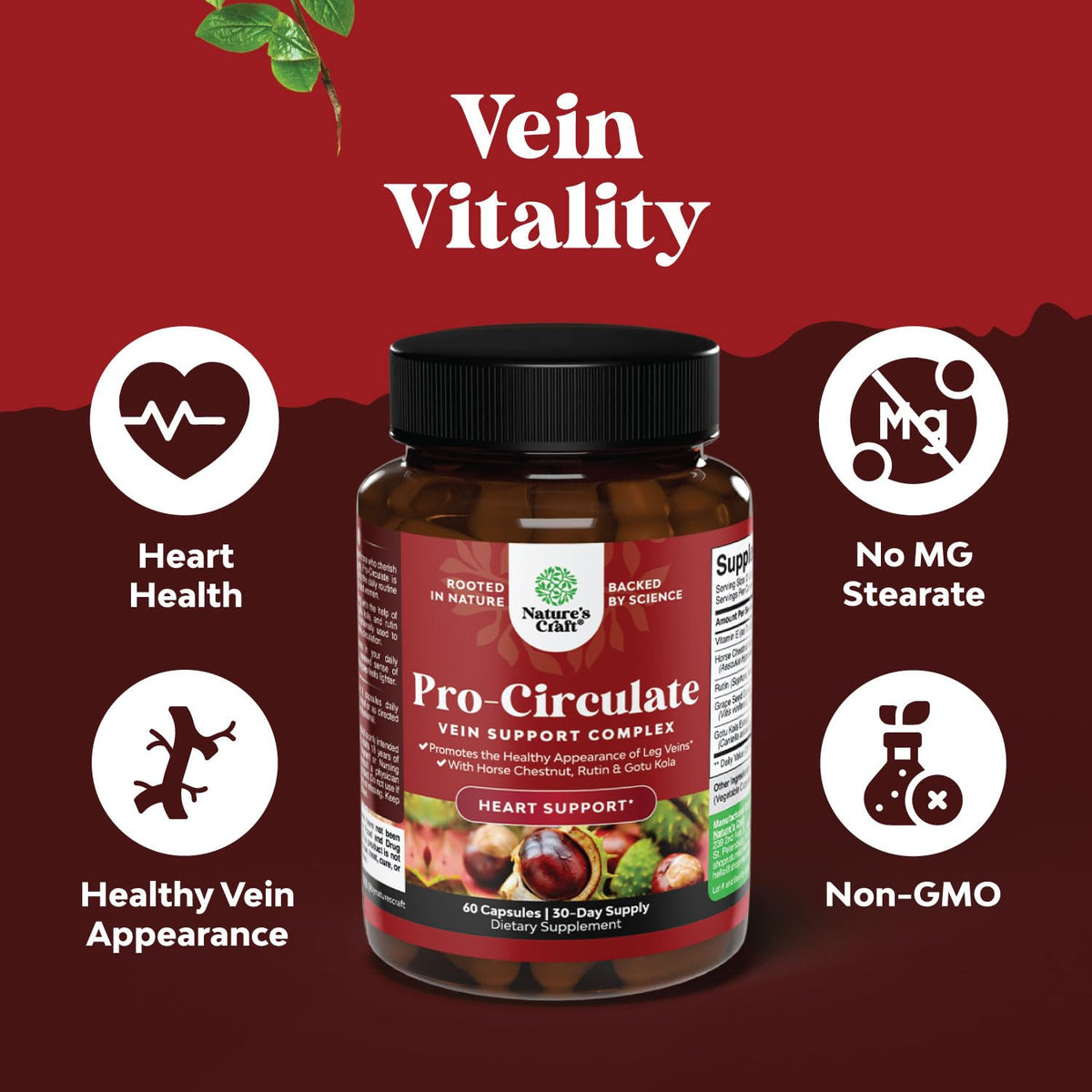 Natures Craft Vein Support Supplement packaging angle view
