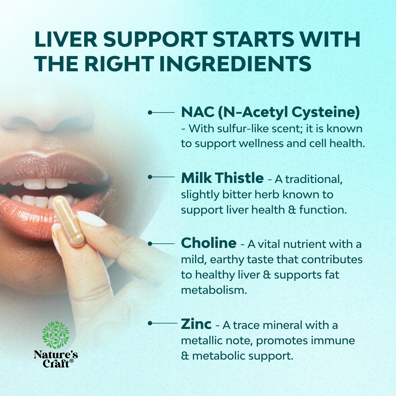 Natures Craft non-GMO vegan liver support formula ingredients panel text details
