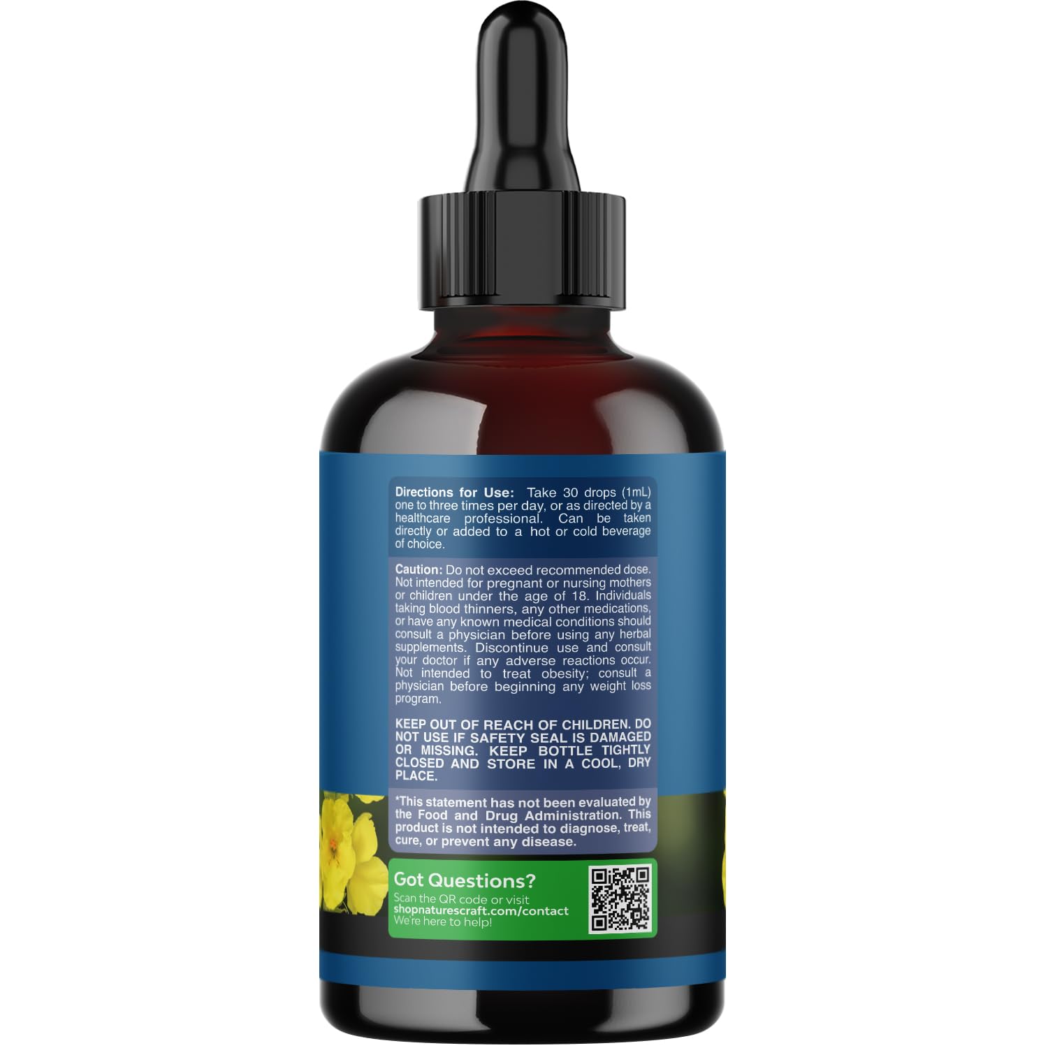 Close up label of Natures Craft Mullein liquid supplement for lungs