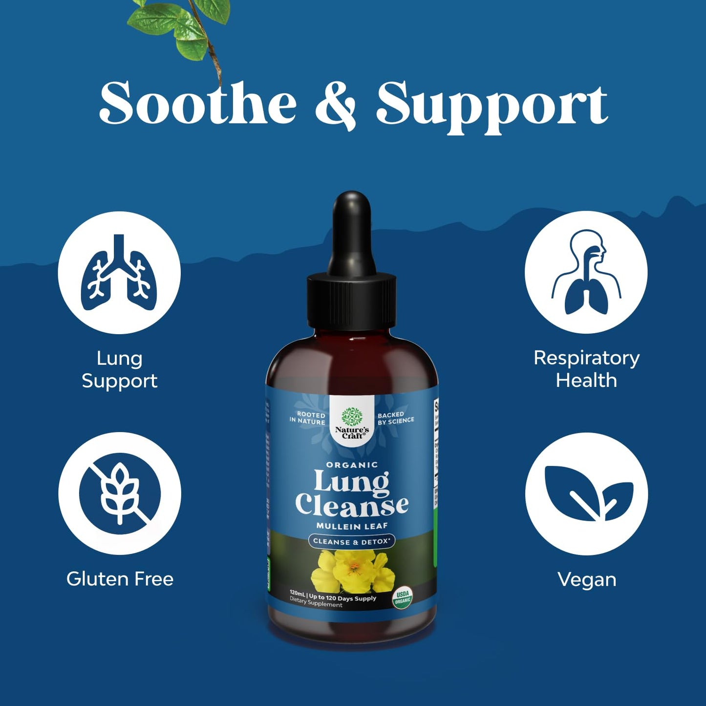 Side profile of 120 milliliter lung health herbal tincture
