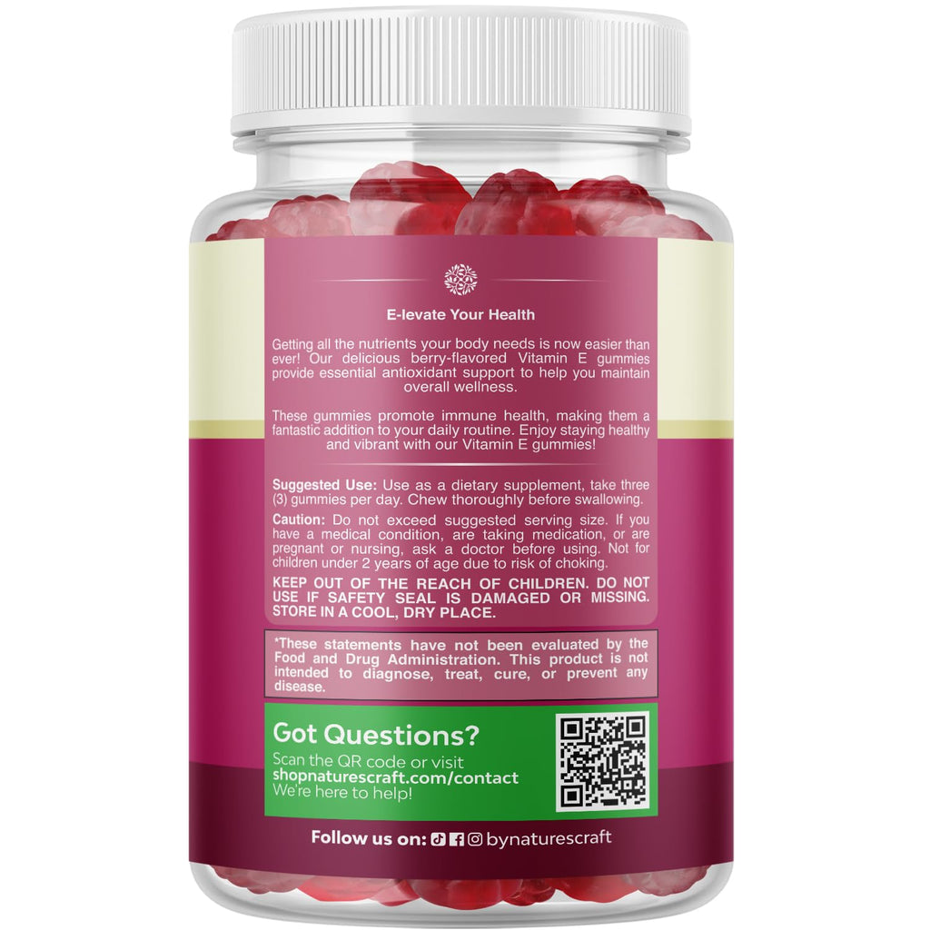 Natures Craft Vitamin E supplement nutritional label details