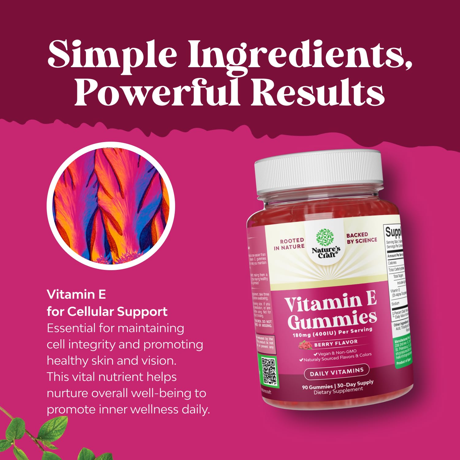Back view of ingredient list and serving instructions for vegan beauty chewables