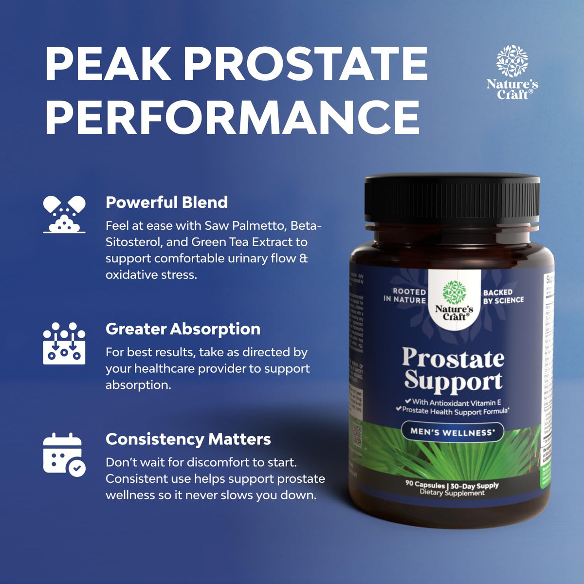 Supplement facts panel on the back of Natures Craft herbal prostate formula