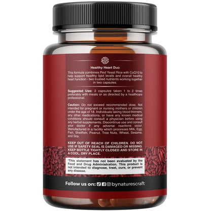 Natures Craft cardiovascular support supplement showing 1200mg red yeast rice ingredient label