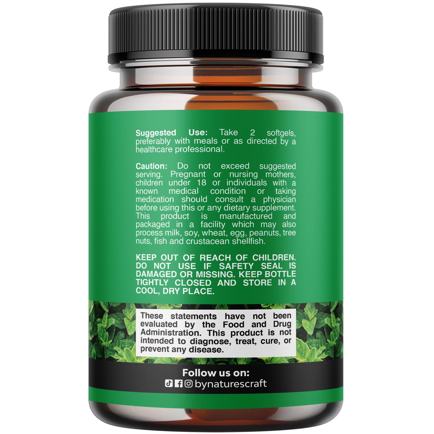 Natures Craft wild oregano oil capsules supplement facts label detailing seventy percent carvacrol potency