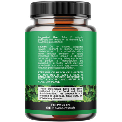 Natures Craft wild oregano oil capsules supplement facts label detailing seventy percent carvacrol potency