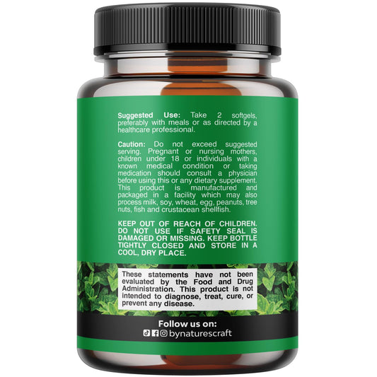 Natures Craft wild oregano oil capsules supplement facts label detailing seventy percent carvacrol potency
