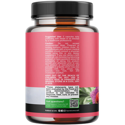 Side angle view of Natures Craft hormone balance supplement highlighting the key herbal ingredients list
