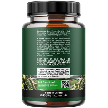 Nature's Craft Olive Leaf Extract supplement facts panel and ingredients list