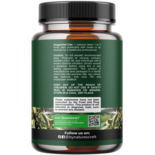 Nature's Craft Olive Leaf Extract supplement facts panel and ingredients list